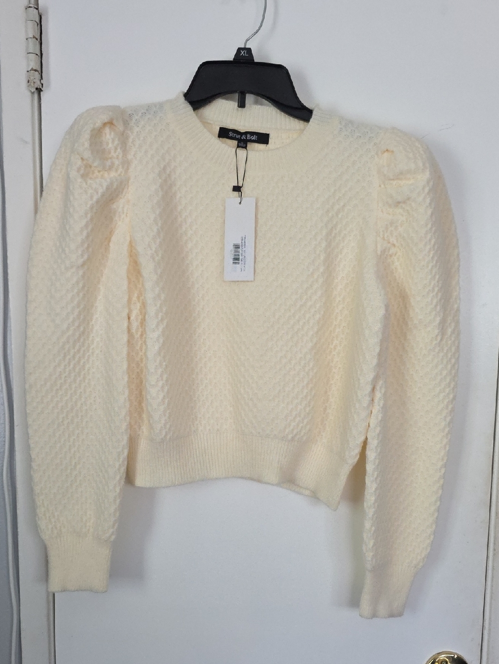 Penelope Textured Puff-Shoulder Crewneck Sweater